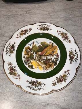 Wood & Sons Ascot Service Plate Alpine White Ironstone with Cottage Scene
10 1/2